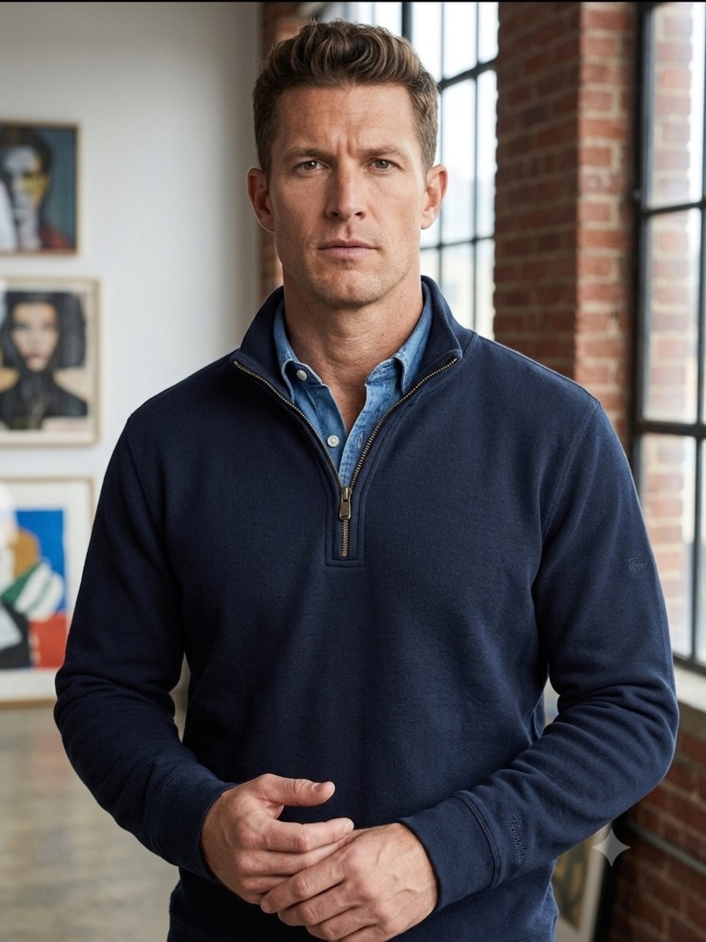 Faconnable Navy Half-Zip Pullover Sweater